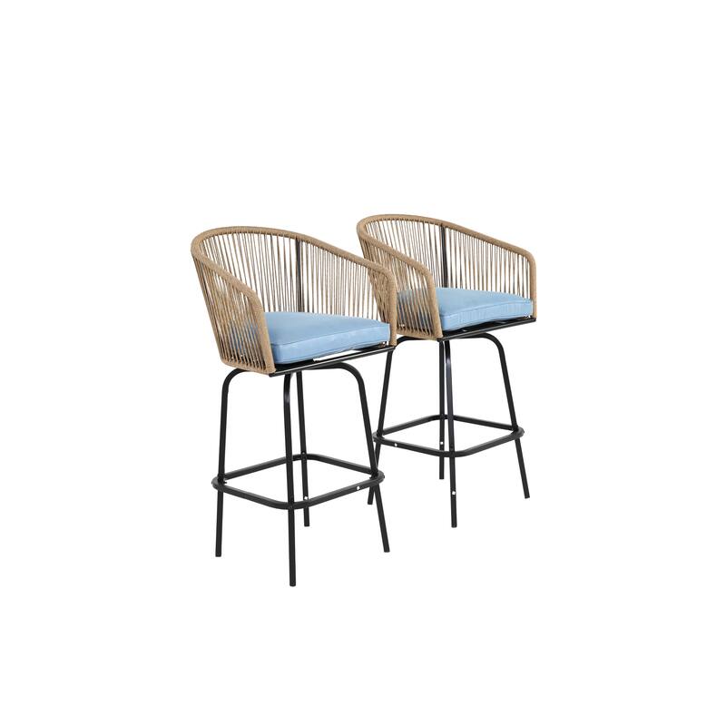 Outdoor Bar Stools Set of 2, 2-Piece Patio Bar Stools with Armrests, All Weather Rattan Bar Chairs with Backrest, Bar Stools