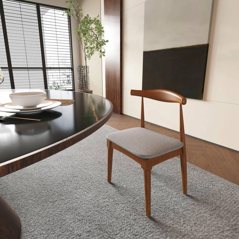 Mid Century Dining Room Chairs Set of 2, Wood and Fabric Upholstered Floor Dining Chairs - Walnut+Grey