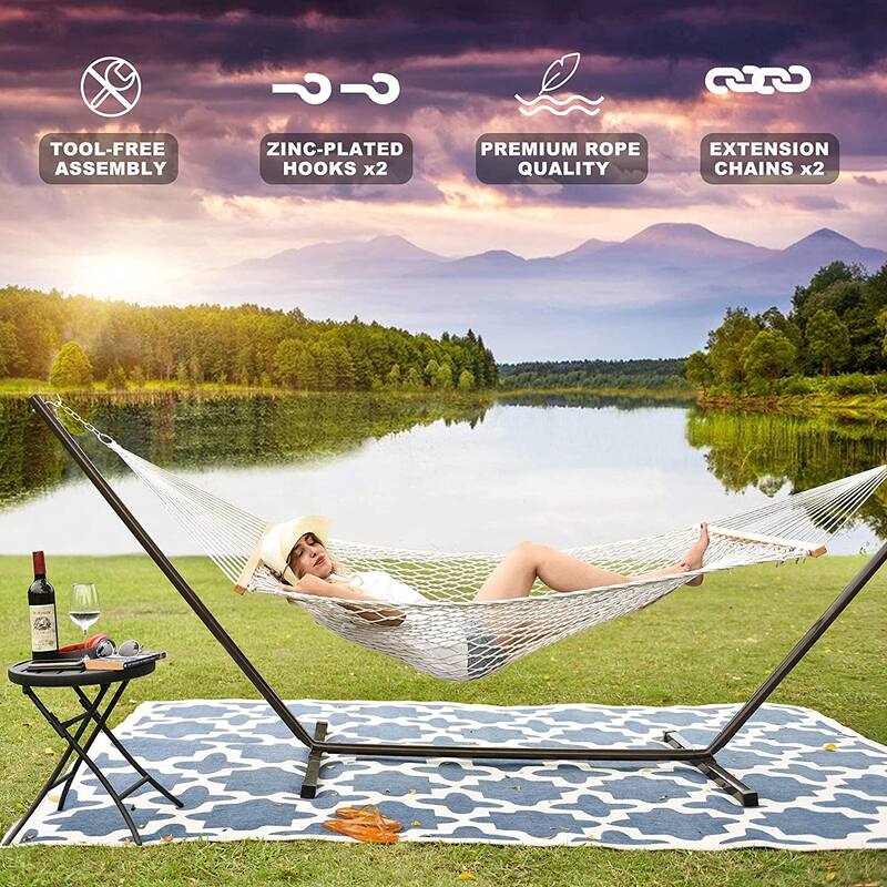Outdoor Cotton Rope Hammock with 12FT Steel Stand