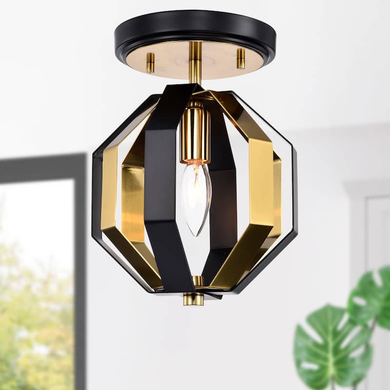 Felicia Semi Flush Mount Ceiling Light Matte Black and Gold Polished Finish 1-Light - N/A