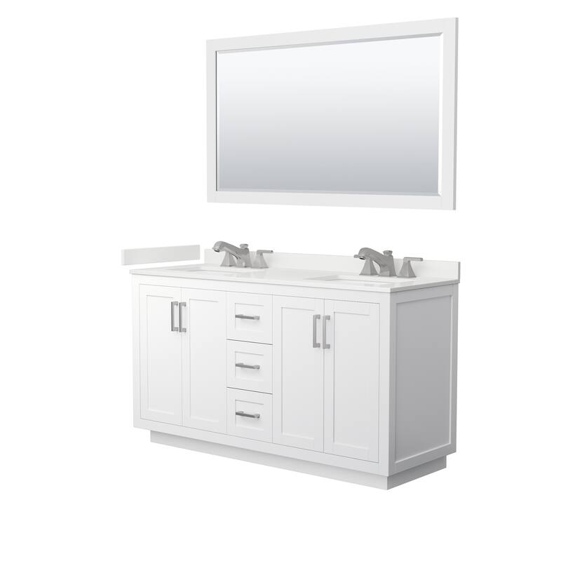 Miranda 60-inch Double Vanity, Quartz Top, 58-inch Mirror - White, Nickel Trim, White Quartz Top