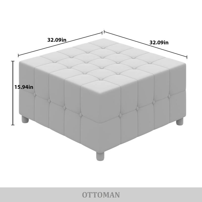 CraftPorch 7-Piece Elegance Button-Tufted PU Upholstered with Ottoman