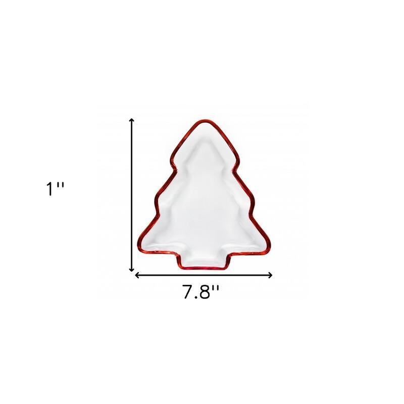 HomeRoots 8" Red Christmas Tree Crystal Christmas Serving Tray