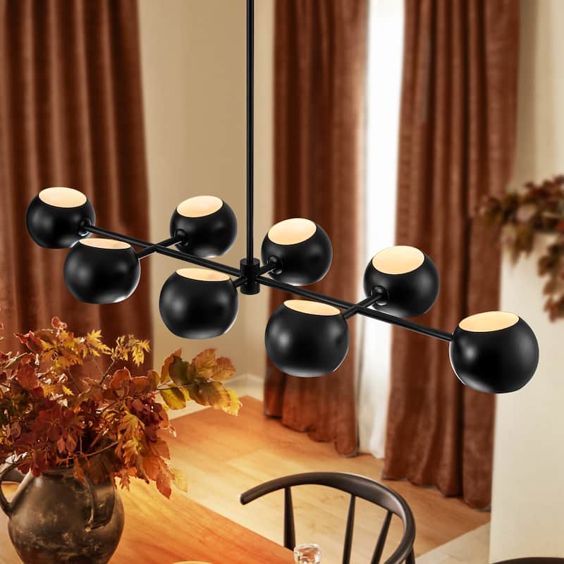8-Light Modern Linear Clear Glass Globe Bubble Chandelier for Dining Room