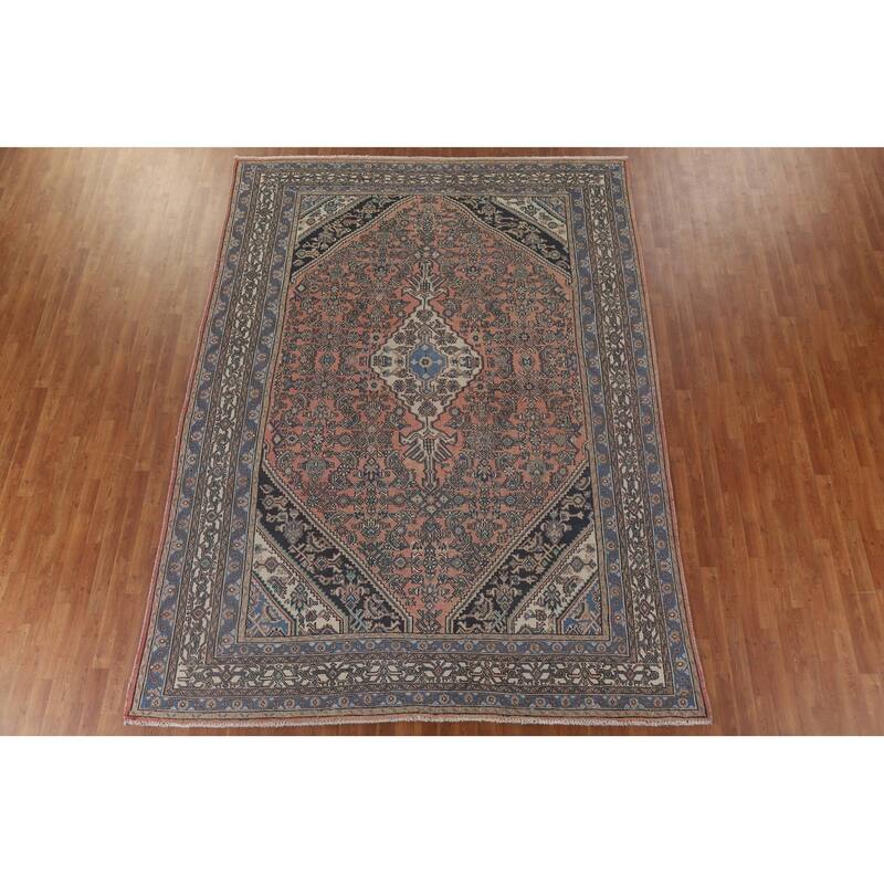 Pink Geometric Hamedan Persian Vintage Area Rug Handmade Wool Carpet - 8'5" x 11'4"