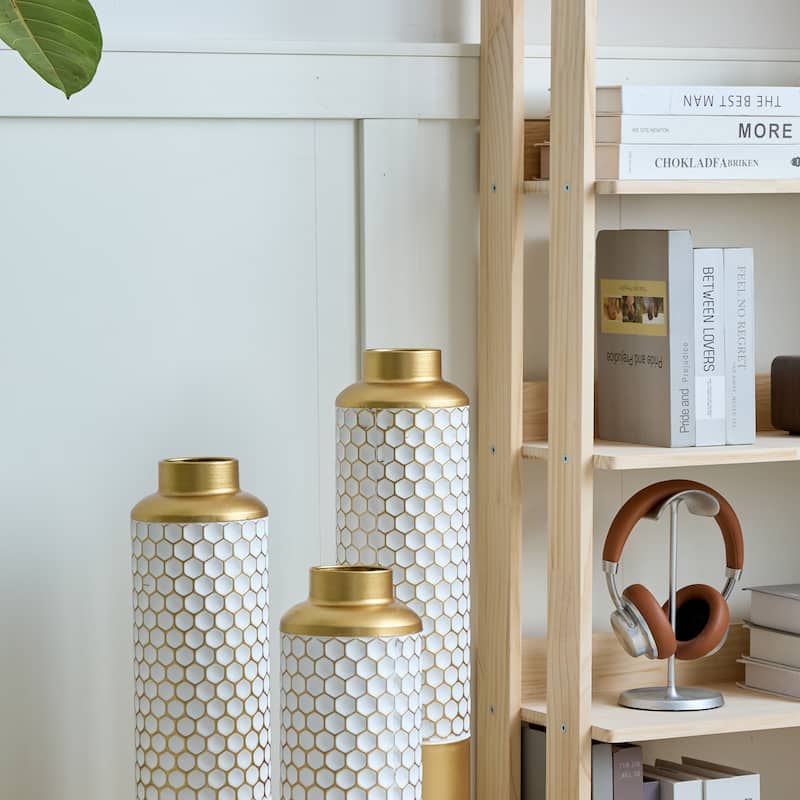 Floor Metal Vase Modern Style Droplet Shaped White Metal Vase 3-Piece Set Gorgeous Home Decoration Large Glazed Metal Vase