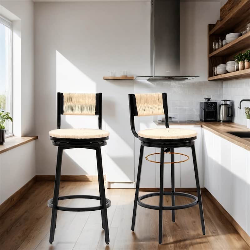 Swivel Rope Bar Stools with Metal Frame and Footrest (Set of 2)
