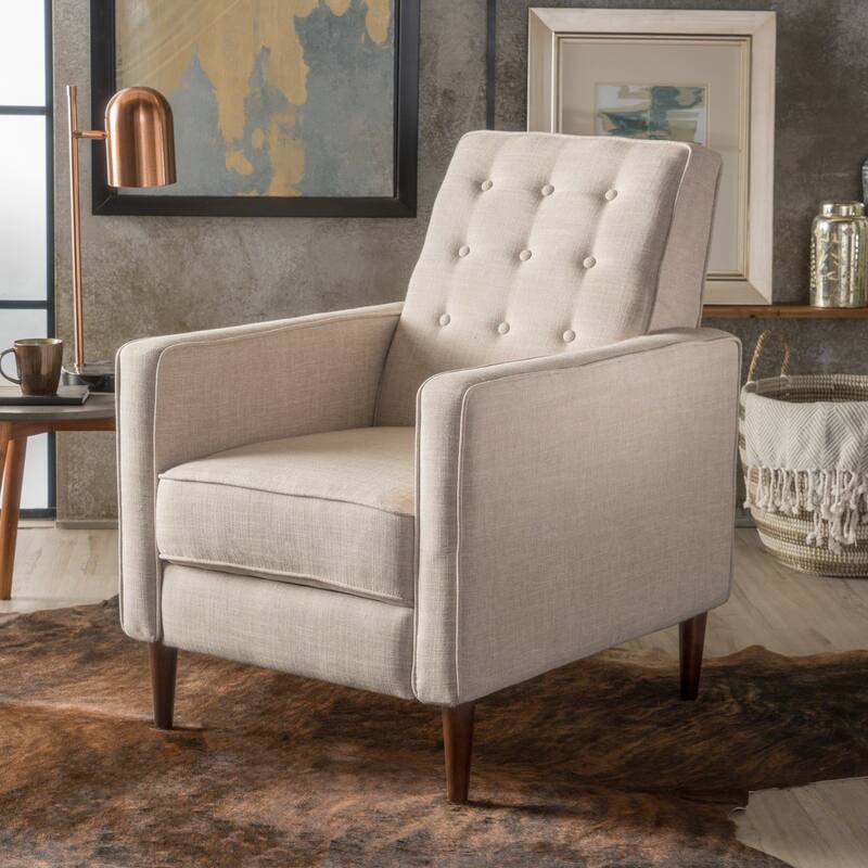 Mid-Century Modern Recliner, UpholAstered Recliner With Beech Wood Legs - Wheat