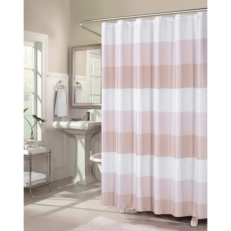 Dainty Home Striped Ombre Waffle Weave Fabric Shower Curtain - Blush