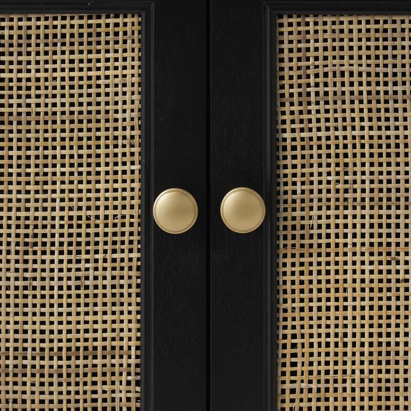 Wood Handmade 2 Door and 2 Drawer Cabinet with Rattan Front - Black - Roche River Decor