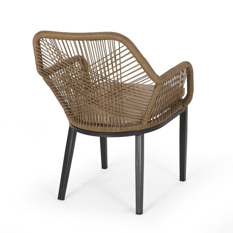 Roomfitters Russell Wicker Outdoor Dining Chairs with Water-Resistant Cushions, Set of 2, Brown