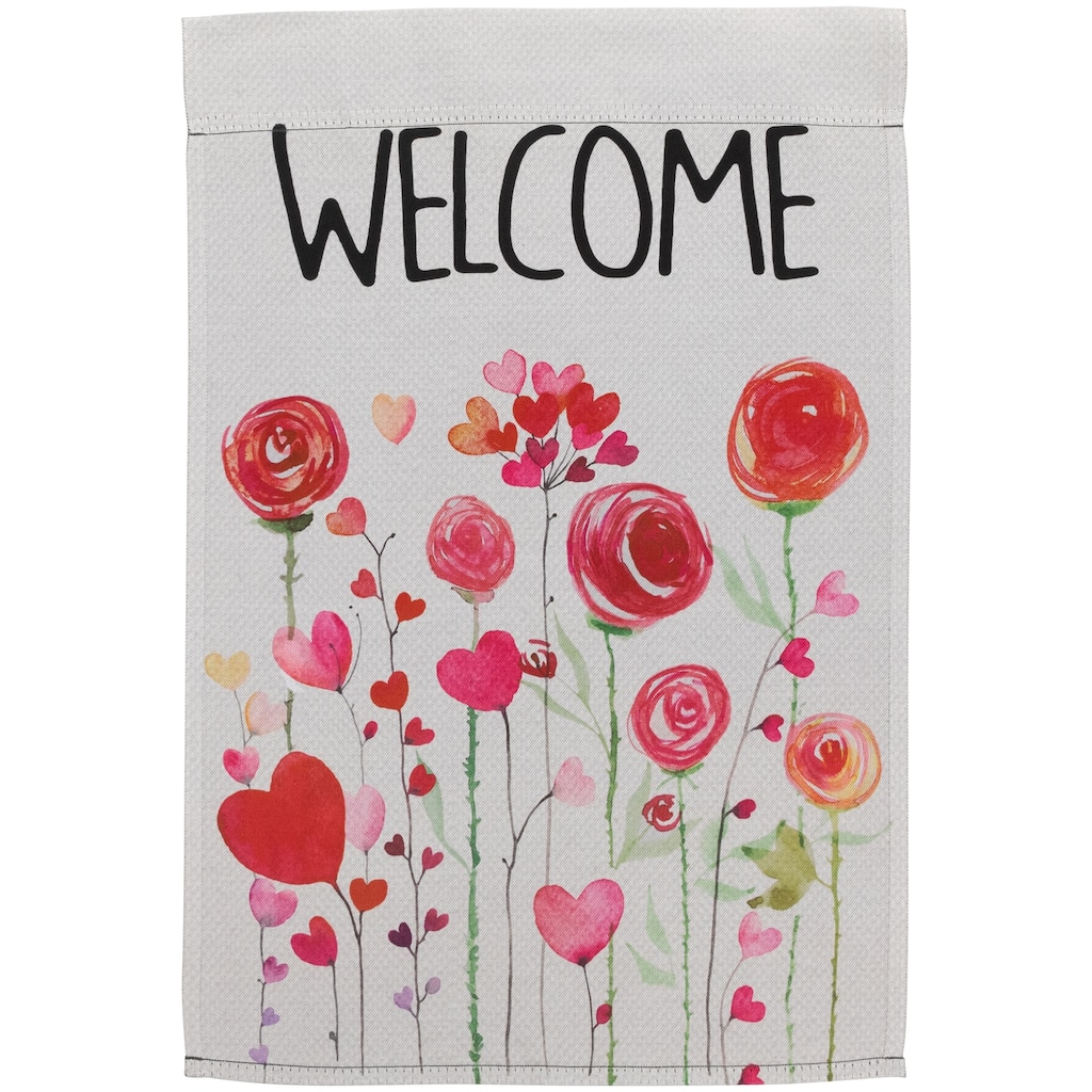 Roses and Hearts Floral "Welcome" Outdoor Garden Flag 18" x 12.5" - 18" x 12.5"