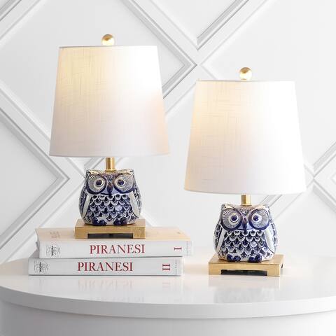 Tiki 16" Ceramic Mini Table Lamp, Blue/White (Set of 2) by JONATHAN Y