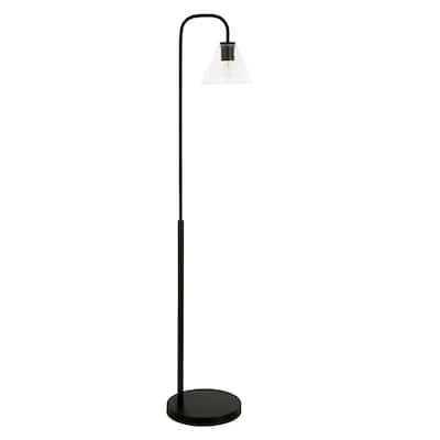 Black Metal Arc Floor Lamp with Clear Glass Shade, Smart Control - 12” x 12” x 62” (D x W x H)