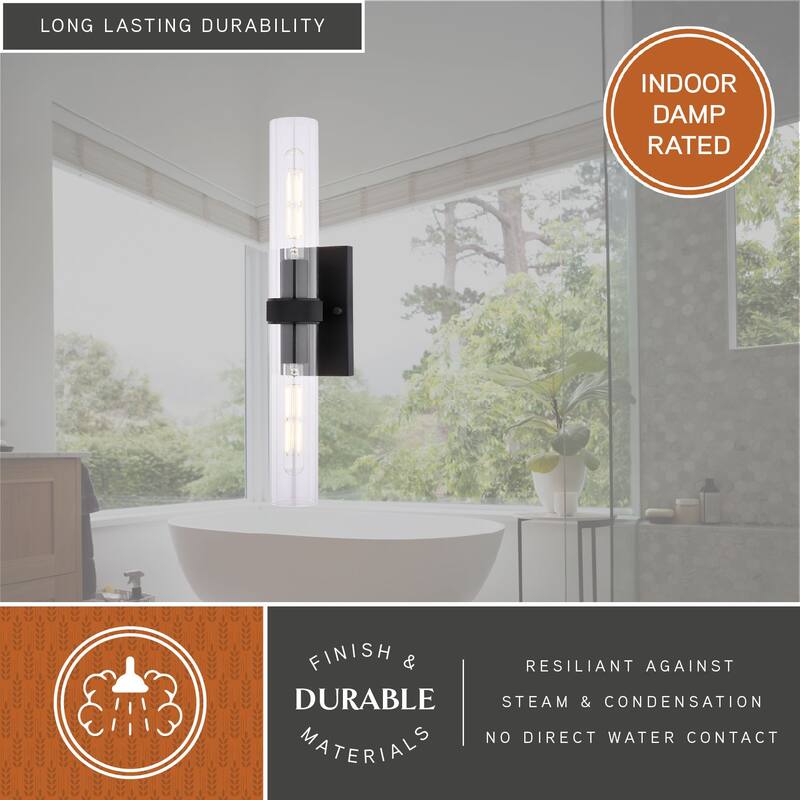 VAXCEL Bari Wall Sconce, Clear Glass Shade, Dimmable Bathroom Vanity Light Fixture, Vertical or Horizontal Mount