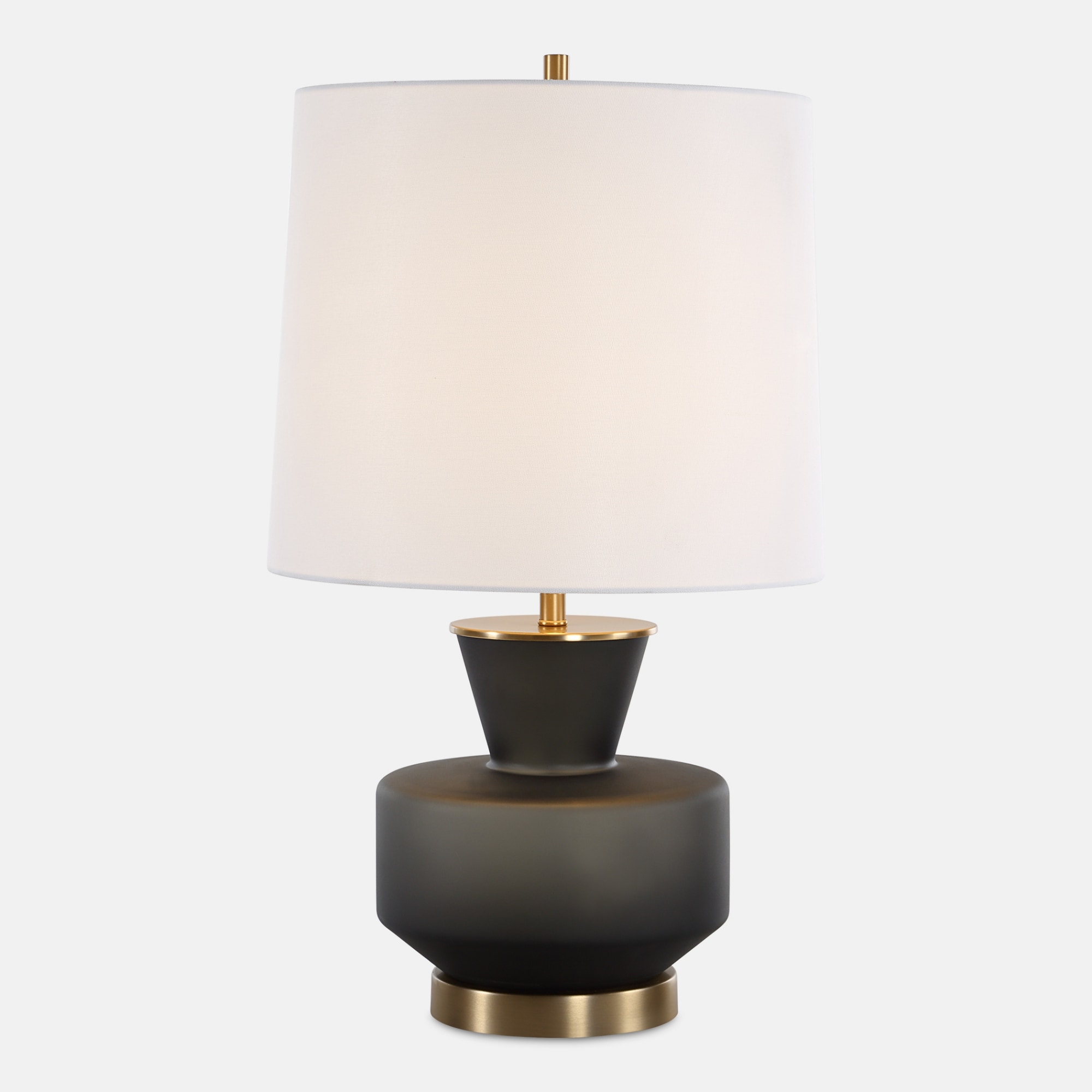 Frosted Glass Base Table Lamp with Tapered Shade - 28