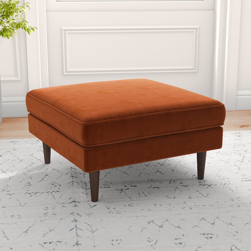Felicia Mid-Century Upholstered Velvet Ottoman - Orange