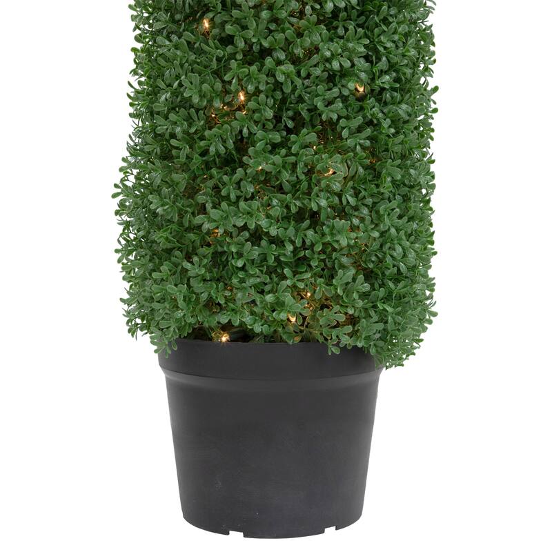 4' Pre-Lit Artificial Boxwood Cone Topiary Tree with Pot Clear Lights - 11