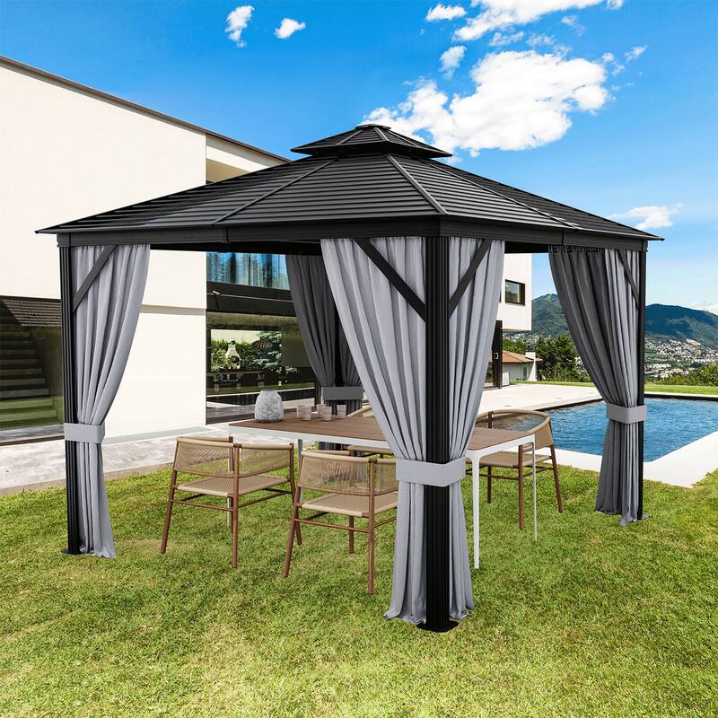 Costway 10' x 10' Patio Double-Top Hardtop Gazebo Galvanized Steel - See Details