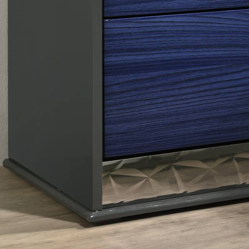 Furniture of America Luzen Glam 5-Piece Two-Tone Blue Wood Queen Platform Bedroom Set