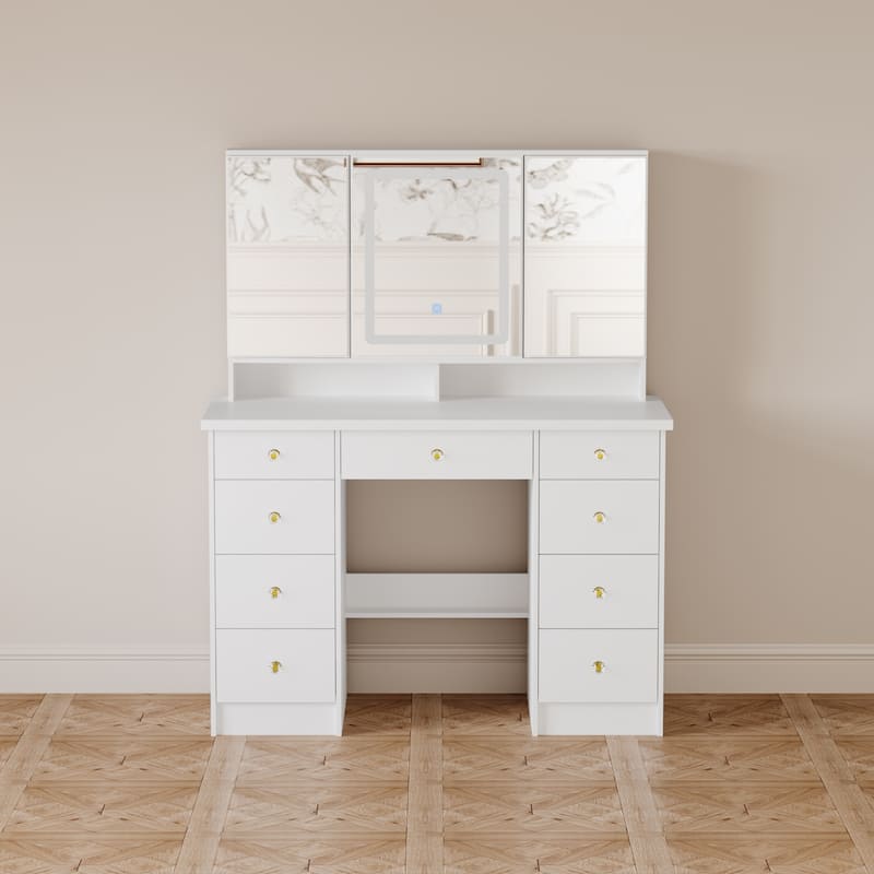 Vanity Desk with Mirror and Lights, Large Makeup Vanity Dressing Table