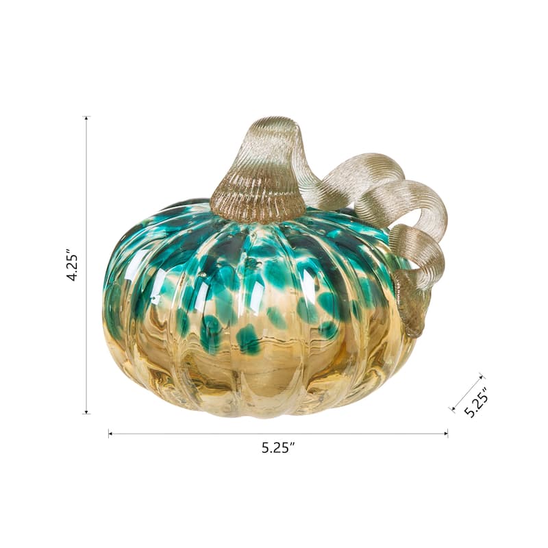 Glitzhome 5.25"D Blue & Gold Glitter Small Glass Pumpkin Halloween Table Decor