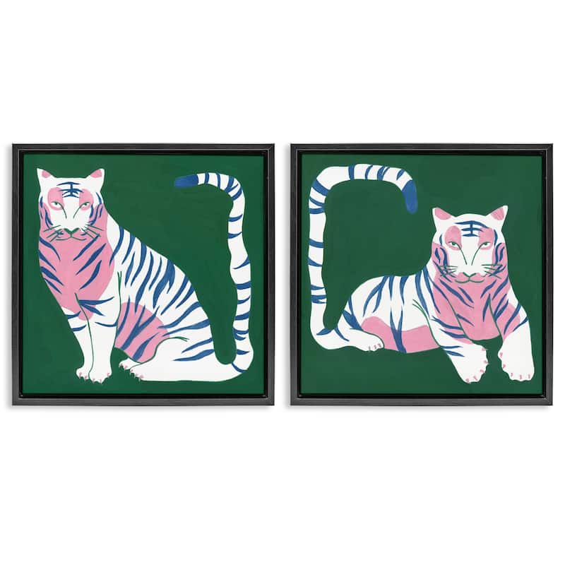 Stupell Fierce Lounging Tigers Framed Floater Canvas Wall Art Design By Melissa Wang (Set of 2) - 18 x 18 - Black