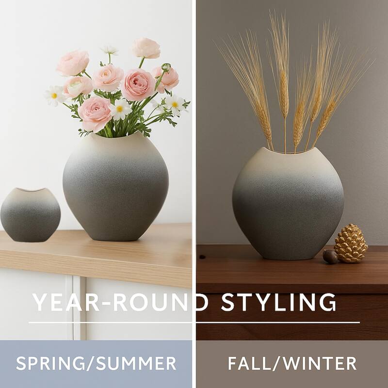 Gray Ceramic Decorative Vases, Modern Minimalist Set of Two Pieces