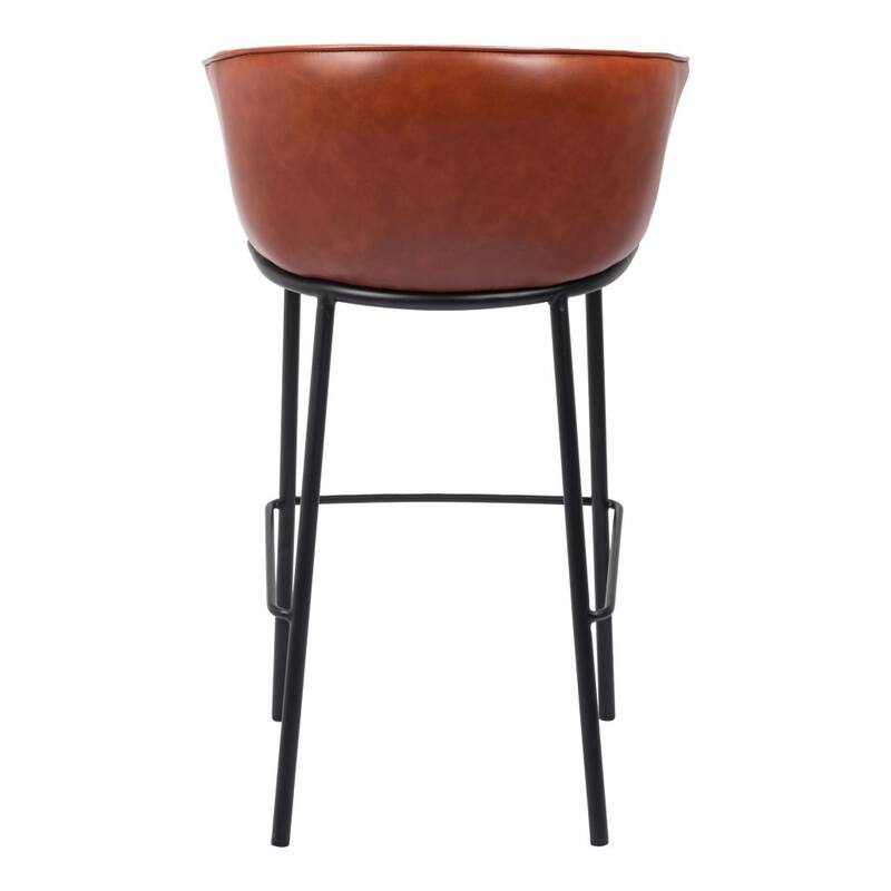 HomeRoots 30" Brown And Black Faux Leather And Steel Bar Height Bar Chair