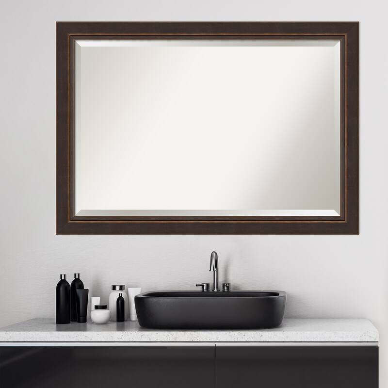 Beveled Wood Bathroom Wall Mirror - Lara Bronze Frame - Lara Bronze