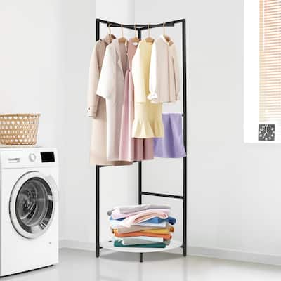 Metal Corner Coat Rack Clothes Rack Hall Tree with Hooks Storage Shelf