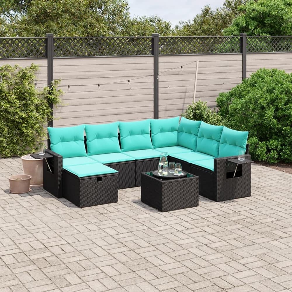 vidaXL Patio Sofa Set with Cushions Outdoor Conversation Furniture Poly Rattan - 24.4" x 24.4" x 27.2"