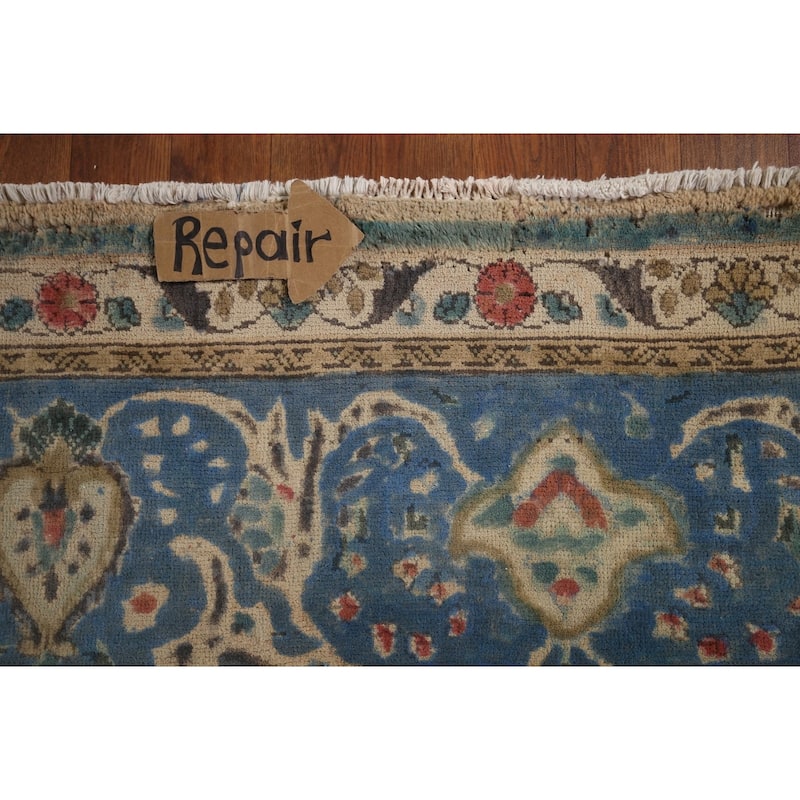 Tabriz Vintage Persian Area Rug Hand-Knotted Blue Wool Carpet - 9'10" x 13'5"