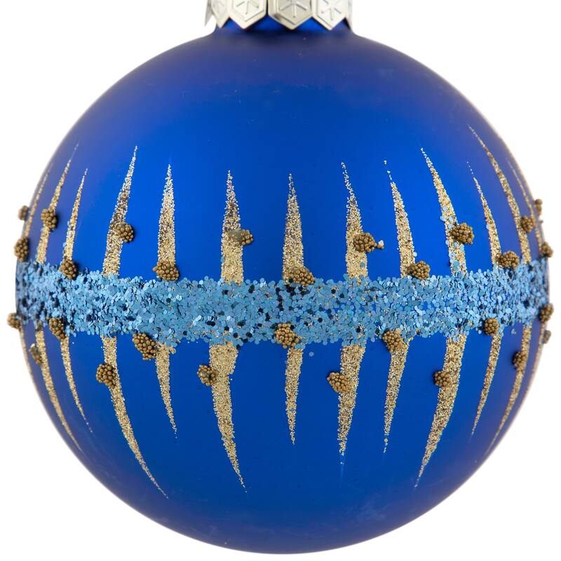 4" Blue and Gold Glitter Glass Ball Christmas Ornament