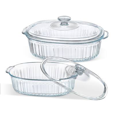 4-Piece Glass Casserole Baking Dish, Set of 2 Casseroles With Glass Lids, 1.9 Qt and 3 Qt