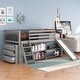 preview thumbnail 2 of 7, Gray Twin Pine Low Loft Bed with Bookcases, Drawers, Convertible Ladder, Slide