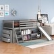 preview thumbnail 2 of 7, Gray Twin Pine Wood Low Loft Bed with Bookcases, Separate 3-Tier Drawers, Convertible Ladder and Slide