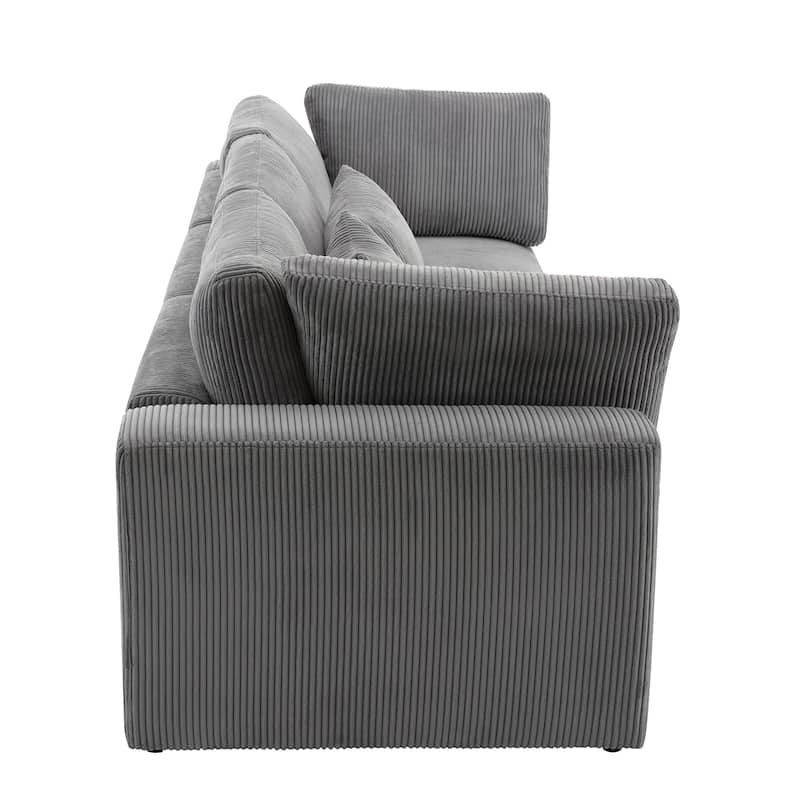 Gray 105" Corduroy 3-Seater Sofa with Removable Back Cushions and Pillows