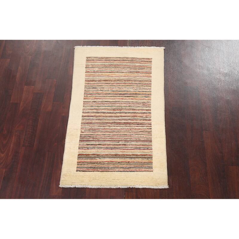 Gabbeh Kashkoli Wool Contemporary Striped Area Rug Hand-knotted Carpet - 2'6" x 4'1"