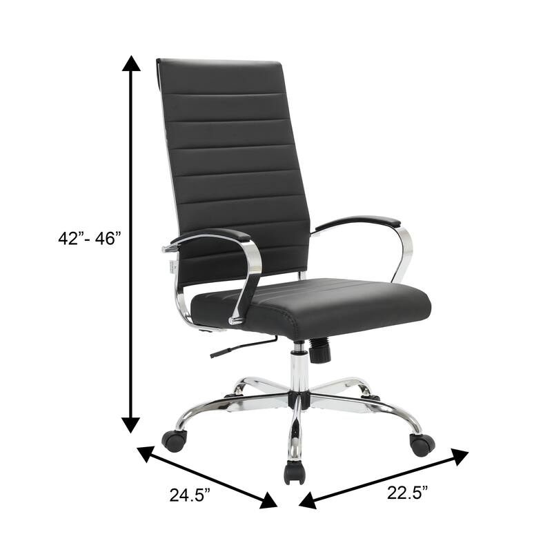 Benmar High Back Leather Swivel Executive Office Desk Chair with Chrome Frame, Adjustable Height, & Tilt Lock