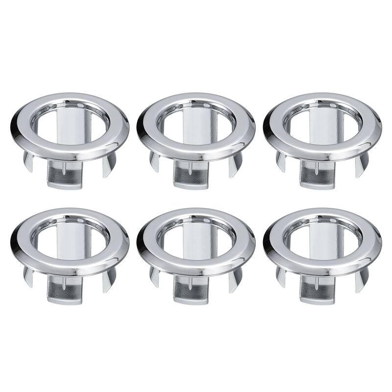 6Pcs 24mm Sink Trim Overflow Cover Ring Hole Insert in Round Caps Silver