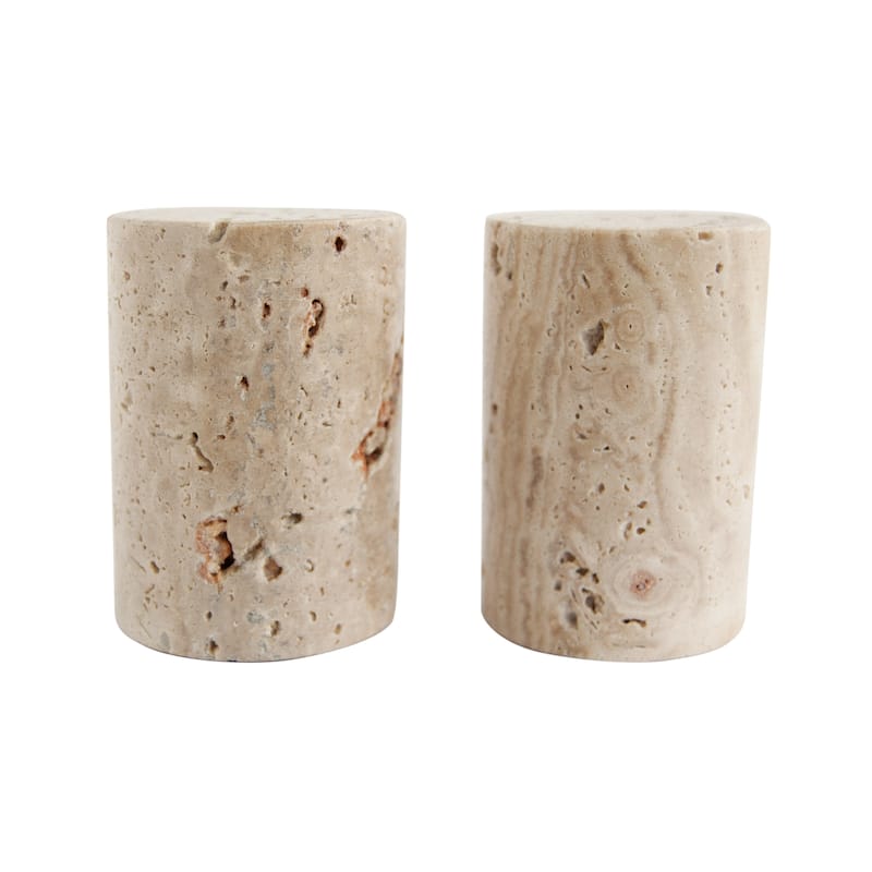 Travertine Salt and Pepper Shakers - 2.0"L x 2.0"W x 3.0"H - 2.0"L x 2.0"W x 3.0"H - Natural