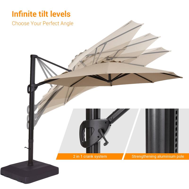 BONOSUKI 11FT Cantilever Patio Offset Umbrella With a Weight Base