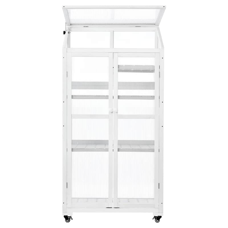 Roomfitters 62" Wood Greenhouse Cold Frame with Wheels and Adjustable Shelves for Indoor Outdoor Use