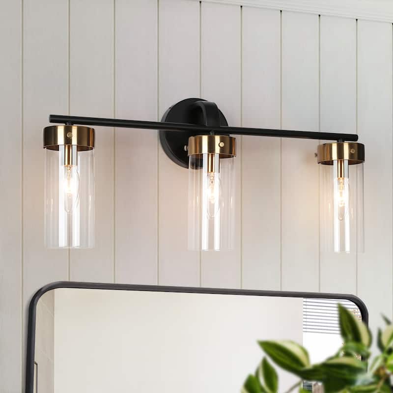 Modern Gold 3-Light Bathroom Vanity Lights Cylindrical Glass - 21.5" L-Clear