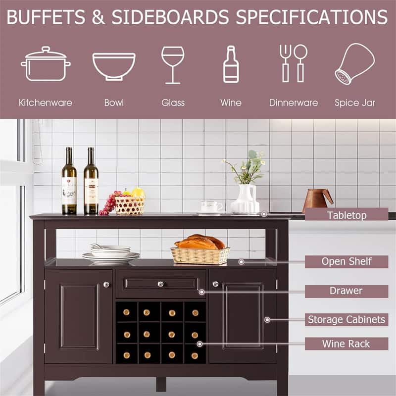 Kitchen Sideboard Buffet Storage Cabinet - 16"D x 46"W x 32.5"H
