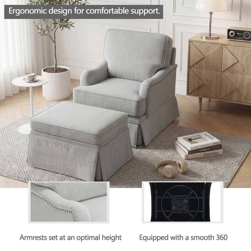 Modern Chenille Swivel Armchair and Storage Ottoman