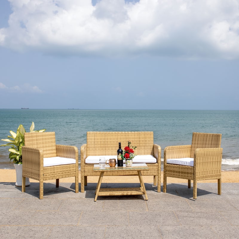 SAFAVIEH Outdoor Aboka Wicker/ Steel 4-piece Patio Conversation Set