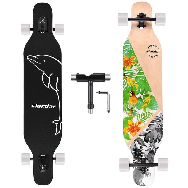 slide 2 of 12, 42 in. Green Longboard Skateboard Drop Through Deck Complete Maple Cruiser Freestyle, Camber Concave Green