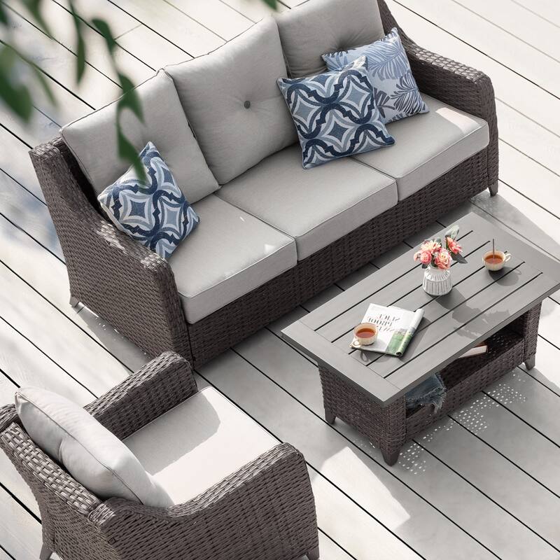 Patio 4-Piece Conversation Set Wicker Sofa Set with Soft Cushions
